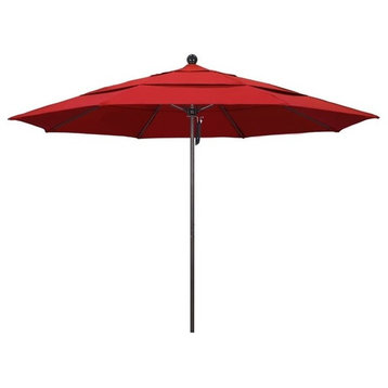 California Umbrella Venture 11' Bronze Market Umbrella in Jockey Red