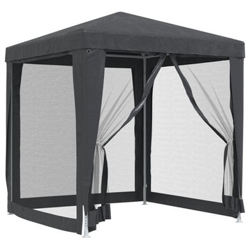vidaXL Gazebo Outdoor Party Tent with 4 Mesh Sidewalls Anthracite 6.6'x6.6'HDPE