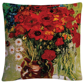 Vincent van Gogh; 'Dasies and Poppies' Decorative Throw Pillow