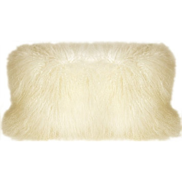 Genuine Mongolian Sheepskin Throw Pillow with Insert (16+ Colors), Off White
