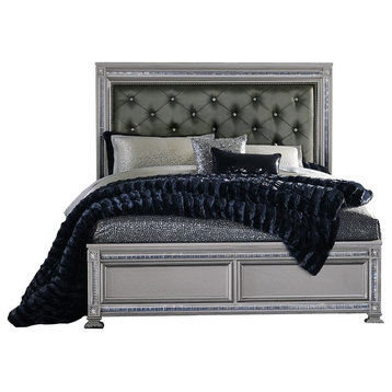 Begonia Hollywood Glam E King Bed, Metallic Gray