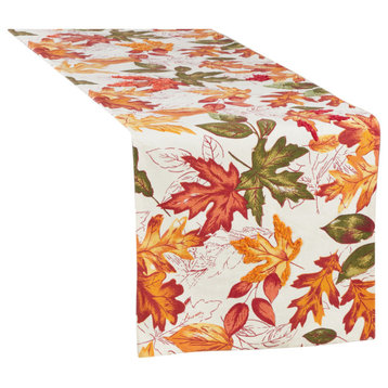 Autumn Table Runner With Embroidered Leaves Design, 16"x72"