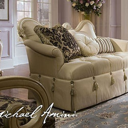 AICO Furniture - Lavelle Wood Trim Settee ( Blanc) - 54864-CHPGN-04 - Fabric