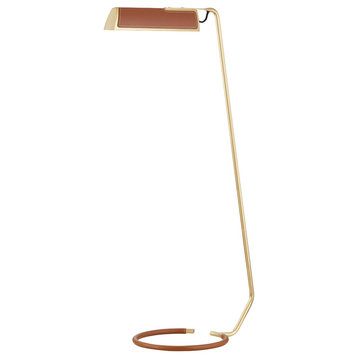 Holtsville 1-Light Floor Lamp in Aged Brass