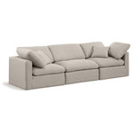 Meridian Furniture - Indulge Upholstered Modular Sofa, Beige, 3-Piece: 1 Armless Chair, 2 Corner Chair, Down Stuffed Linen Textured Fabric - Experience ultimate comfort and style with our beige linen textured fabric Indulge Sofa. The luxurious linen texture of the fabric will elevate the aesthetic of any room. This sofa provides ample space for you to relax while its modular build offers the option of unlimited configurations. Whether you're looking to add a stylish element to your living room or a comfortable seating option to your bedroom, this sofa is the perfect choice.