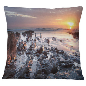 Sunset at Woolacombe Bay Devon UK Seashore Throw Pillow, 16"x16"