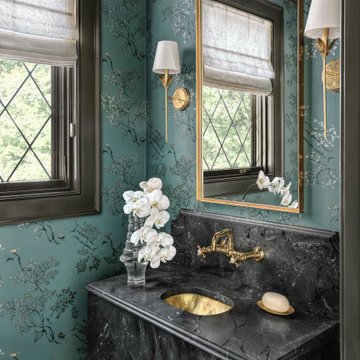 Infinity Black Suede Quartzite Vanity with Mitered Front Aprons