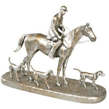 Sculpture Statue Huntsman and 3 Foxhounds Equestrian Hand-Painted OK