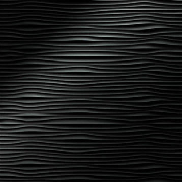 Gobi Horizontal 4ft. x 8ft. Glue Up PVC 3D Wall Panels, Black Matte