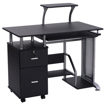 Modern Black Computer Desk with Printer Shelf