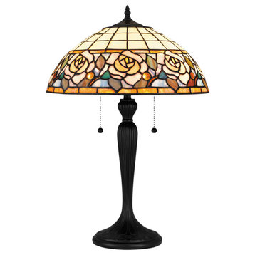 Luxury Tuscan Tiffany Table Lamp, Matte Black, UQL7020