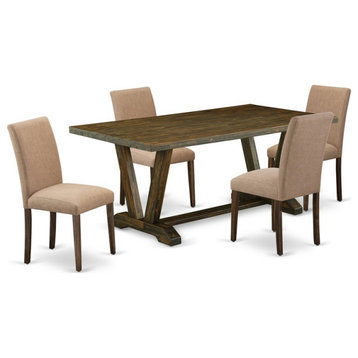 East West Furniture V-Style 5-piece Wood Dining Set with High Back in Brown