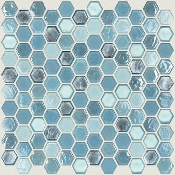Shaw CS52V Molten Hexagon Glass - 11" x 11-1/2" Hexagon Geometric - Santorini