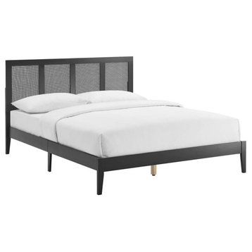 Sirocco Rattan and Wood Queen Platform Bed, Black