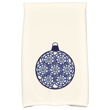 Snowflake Bulb Holiday Geometric Print Kitchen Towel, Navy Blue
