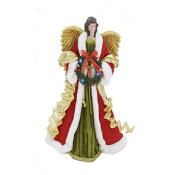 18" Angel With Wreath Christmas Tree Topper Unlit