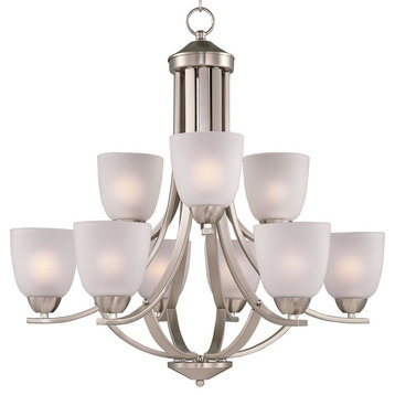 Axis 9-Light Chandelier, Satin Nickel With Frosted Glass/Shade