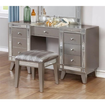 Coaster Furniture Leighton Vanity Desk & Stool in Metallic Mercury