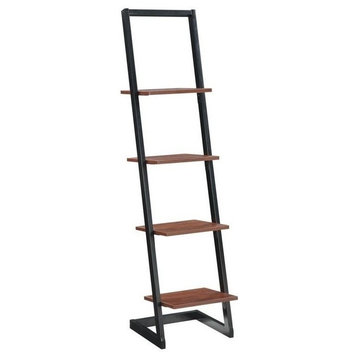 Designs2Go Four-Tier Ladder Bookshelf in Black Metal and Cherry Wood Finish