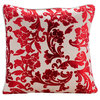 Red Red Floral 26"x26" Burnout Velvet Euro Sham, Cayenne Red Florals