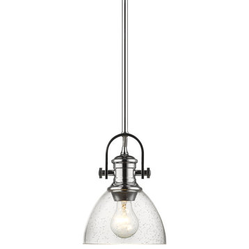 Golden Lighting 3118-M1L CH-SD Hines Mini Pendant, Chrome With Seeded Glass