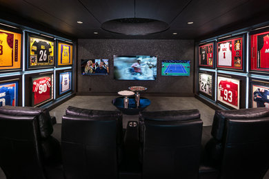 Trendy home theater photo in Omaha
