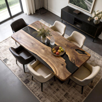 Bold Organic Modern Dining-Walnut Epoxy Table