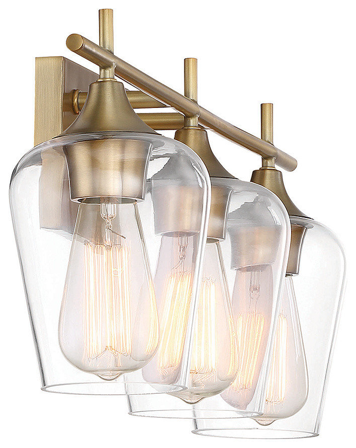 Octave Bathroom Vanity Light, Warm Brass, 3-Light