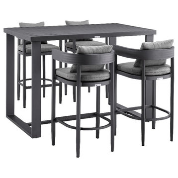 Armen Living Argiope 5-Piece Aluminum Patio Bar Table Set in Black/Gray