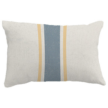 Grain Sack Stripe Print Throw Pillow With Linen Texture, Yellow, 14"x20"