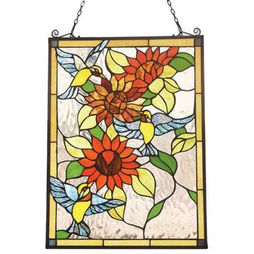 CHLOE Sunflower Animal Tiffany-glass Window Panel 24" Tall