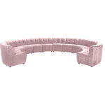Meridian Furniture - Limitless Velvet Upholstered 12-Piece Modular Sectional, Pink - Invest in your home's comfort with this Limitless 12 Piece Sectional. This modular unit offers tons of flexibility in the number of ways that you can put each piece in the Limitless collection together to get the ideal customized look. Upholstered in pink velvet, this beautiful piece is soft and cool to the touch, so you can feel comfortable from every angle. Button and channel tufting add to this unit's upscale look and contemporary charm.