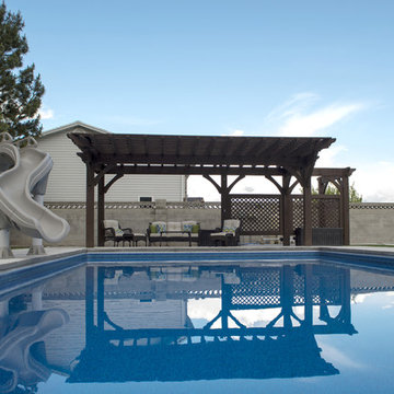 Timber Frame Poolside Pergola with Privacy Lattices & Arbor