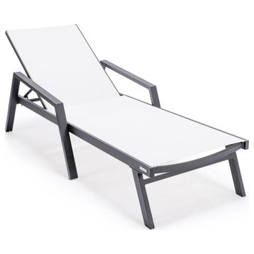 LeisureMod Marlin Patio Chaise Lounge Chair With Armrests in Black Aluminum...