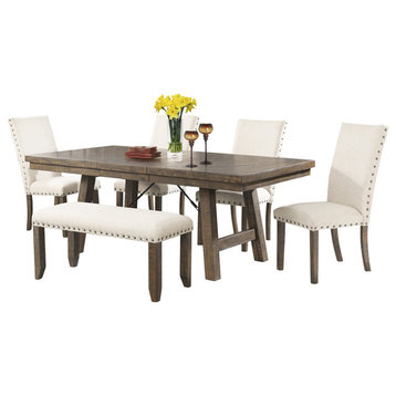 Dex 6-Piece Dining Set, Table, 4 Upholstered Side Chairs and Bench