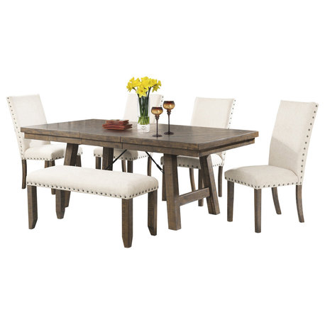 Dex 6-Piece Dining Set, Table, 4 Upholstered Side Chairs and Bench