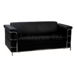 Leonardo Leather Sofa in Black and Chrome - Sofas