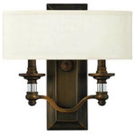Hinkley - Hinkley Sussex - 14" Two Light Wall Sconce, English Bronze Finish - Shade Included: Ivory Fabr Remodel:   Trim Included:     Shade Included: Ivory FabricSussex 14" Two Light Wall Sconce English Bronze *UL Approved: YES *Energy Star Qualified: n/a  *ADA Certified: n/a  *Number of Lights: Lamp: 2-*Wattage:60w A19 Medium Base bulb(s) *Bulb Included:No *Bulb Type:A19 Medium Base *Finish Type:English Bronze