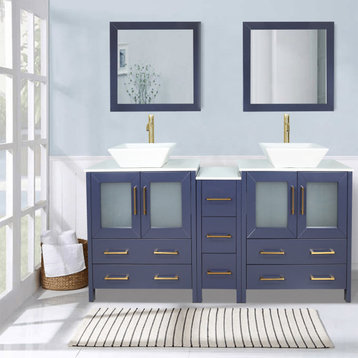 Vanity Art Vanity Set With Vessel Sink, Blue, 72", Standard Mirror
