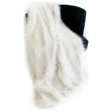 Off White Exotic Feather Faux Fur Luxury Throw Blanket, Blanket 90Lx90W Full
