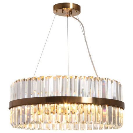 LNC 6-Light 24" Brass Finish Modern Crystal Drum Chandelier
