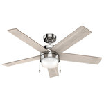 Hunter Fan Company - Hunter 52" Claudette Polished Nickel Ceiling Fan, LED Light Kit and Pull Chain - The Claudette formal modern ceiling fan captures the life of the 1920s in a classic way. Create the perfect ambiance with the energy-efficient, dimmable LED bulb and maintain a comfortable temperature with our reversible three-speed WhisperWind motor. Choose between elegant housing finishes like polished nickel and modern brass, and stylish reversible blades including light grey oak and drifted oak. This fan includes pull chains for quick and easy access and adjustments. Whether putting the final touches on your bedroom or creating a cozy space for your guests, the Claudette's formal modern design will up the style in your home.