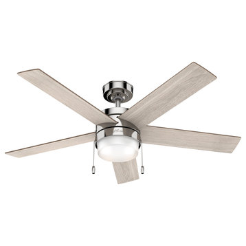 Hunter 52" Claudette Polished Nickel Ceiling Fan, LED Light Kit and Pull Chain