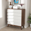 Hildon Mid-Century Modern White and Walnut Wood 5-Drawer Storage Chest