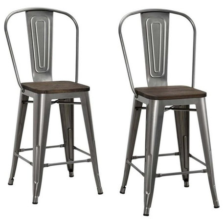 DHP Luxor 24" Metal Counter Stool in Antique Gun Metal (Set of 2)