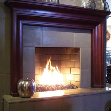 Concrete & glass fireplace