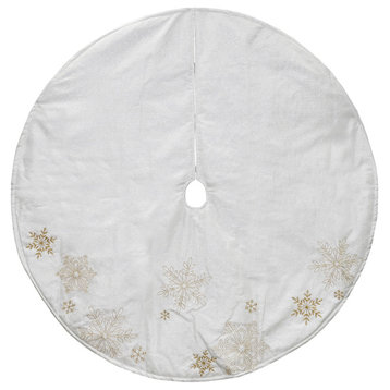 48" Gold and White Snowflake Embroidered Christmas Tree Skirt