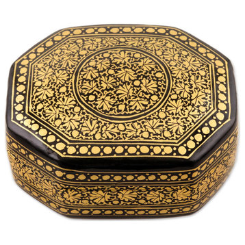 Novica Handmade Kashmir Black Papier Mache Decorative Box