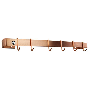 Handcrafted 30" Wall Rack Utensil Bar w 6 Hooks, Brushed Copper