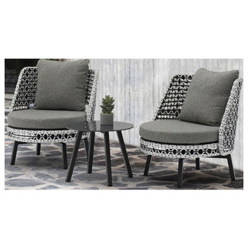 Koala 3-Piece Outdoor Collection, 2 Swivel Chairs and Side Table With Black